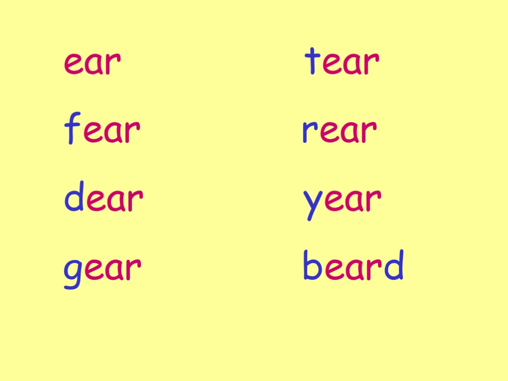 ear tear fear rear dear year gear beard